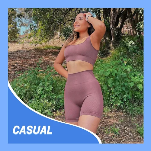 Vista 2 de GAYHAY Pantalones cortos de entrenamiento de 3 piezas para mujer, sin costuras, acanalados, con levantamiento de glúteos, cintura alta, pantalones