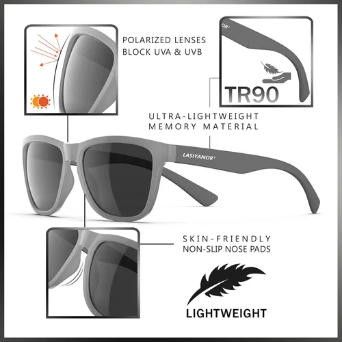 Vista 3 de Lasiyanor Gafas de sol polarizadas cuadradas TAC ligeras, marco TR90, protección UV400, gafas de sol de diseño moderno para hombres y mujeres