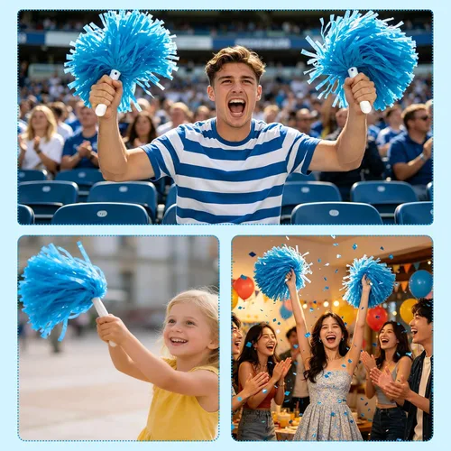 Vista 7 de Pompones de animadora a granel para deportes a granel de plástico para bailar y bailar, con asas de plástico para rooters que animan, animadoras