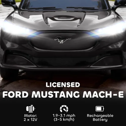 Vista 3 de Qaba Coche eléctrico con licencia Ford Mustang Mach-E para niños de 12 V Negro