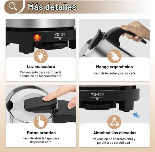 Vista 6 de Máquina de café, cafetera de acero inoxidable, cafetera de ajuste de temperatura de cinco velocidades (4 tazas (aproximadamente 200 ml/6.76 oz))
