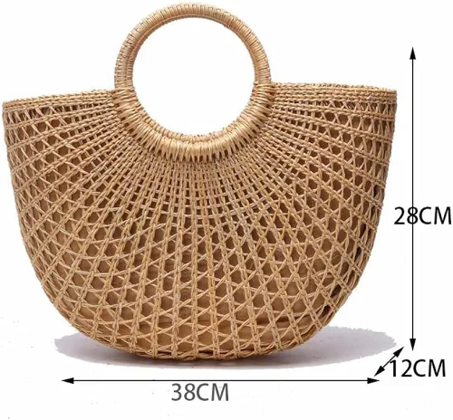 Vista 9 de Bolso de paja de verano de gran capacidad, hecho a mano, tejido de ratán, bolsa de viaje, para mujer
