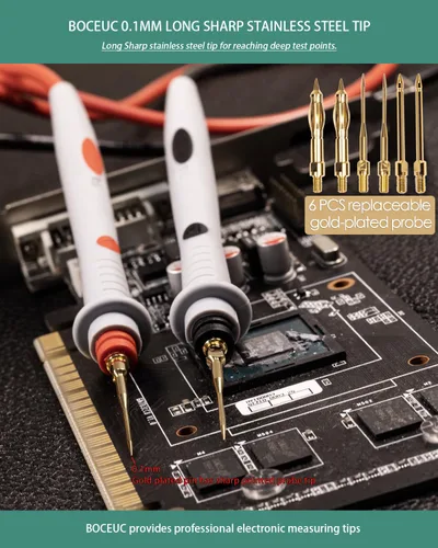 Vista 7 de Cables de prueba eléctricos Cable de silicona suave sonda de prueba multímetro con sondas de multímetro chapadas en oro reemplazables 1000V CATIII