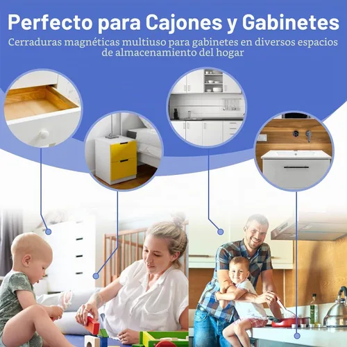 Vista 5 de Cerraduras magnéticas para gabinetes a prueba de bebés, paquete de 4 cerraduras de seguridad ocultas para niños con 1 llave, adhesivo sin taladro