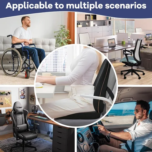 Vista 6 de Cojín de asiento de automóvil, almohada de apoyo lumbar para silla de oficina, almohadilla de espuma viscoelástica de malla transpirable 3D, cojín