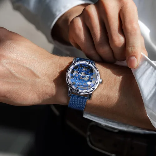 Vista 5 de Reloj de pulsera mecánico retro steampunk con diamantes de talla real para hombre, elegante reloj de pulsera mecánico