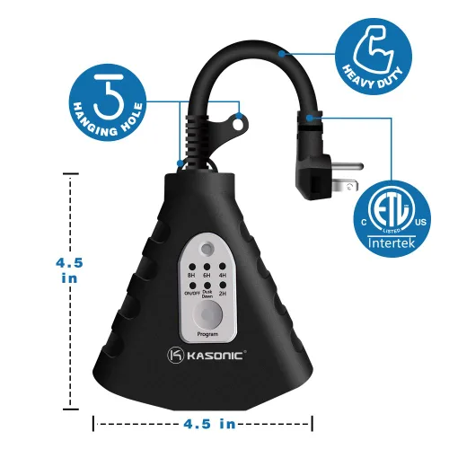 Vista 4 de K KASONIC - Temporizador de luz para exteriores, interruptor de temporizador de enchufe con sensor impermeable, control remoto de 100 pies