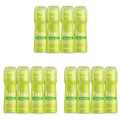 Vista 12 de Desodorante antitranspirante roll-on sin perfume, original de Ban (3.50 onzas), paquete de de 4 24-Hour Sweat and Odor Protection, No White
