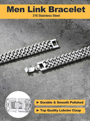 Vista 6 de U7 Link Bracelets for Men, Stainless SteelBlackGold Plated Cuban Link Chain Bracelets, Unisex Chunky Bracelets, Xmas Fathers Day Jewelry for Him