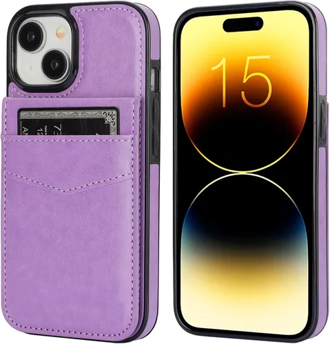 Vista 63 de KIHUWEY - Funda tipo cartera compatible con iPhone 15 con soporte para tarjetas de crédito, cierre magnético, soporte de cuero premium, cubierta