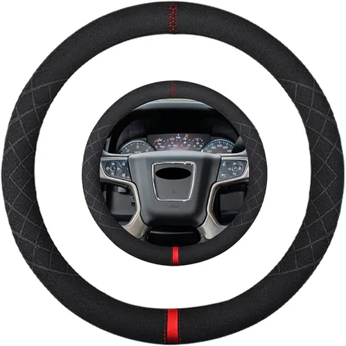 Vista 28 de Funda de volante de gamuza de 14 pulgadas, compatible con Tesla Model 3 Model Y, funda de volante deportiva de cuero gamuza antideslizante