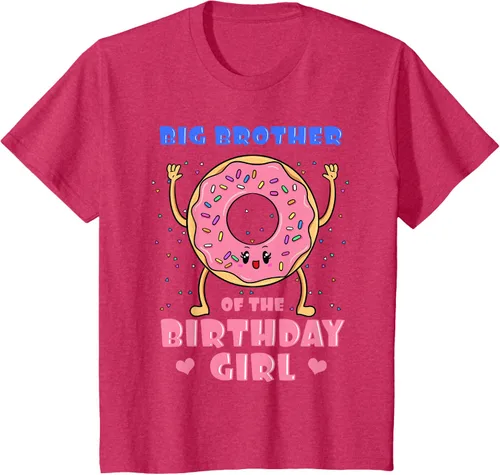 Vista 80 de Big Brother Of The Birthday Girl Donut Bday Party Bro Sib Camiseta, Negro, S