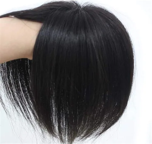 Vista 3 de Peluca de cabello humano lacio de 12 pulgadas, corona invisible para mujer, con cabello delgado, color negro