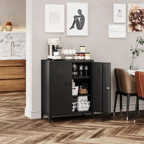 Vista 7 de MIIIKO Armario de metal con 2 puertas, aparador de almacenamiento de metal para cocina, despensa, oficina en casa y garaje