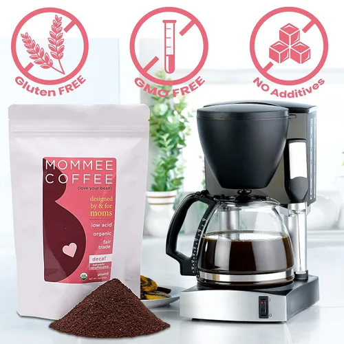 Vista 4 de Mommee Coffee Café molido descafeinado bajo en ácido, granos de café descafeinado 100% orgánico arábica con sabor a caramelo suave, molido medio