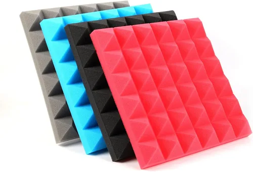 Vista 8 de Musfunny Paneles de espuma a prueba de sonido, 12 piezas de paneles de espuma acústica de 2 x 12 x 12 pulgadas, paneles de pared absorbentes de Negro