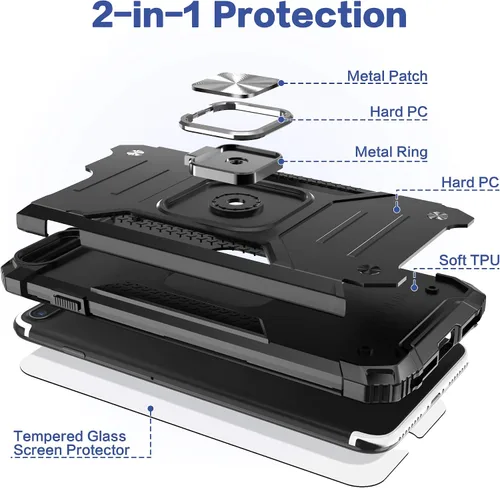 Vista 6 de Funda para iPhone 8 Plus Plus con protector de pantalla, cubierta de prueba de caídas de absorción de golpes con soporte para automóvil, funda Negro