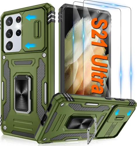 Vista 10 de Atump Funda para Motorola Moto G Play 2024 (4G) con [paquete de 2] protector de pantalla HD y cubierta para cámara deslizante, soporte de anillo