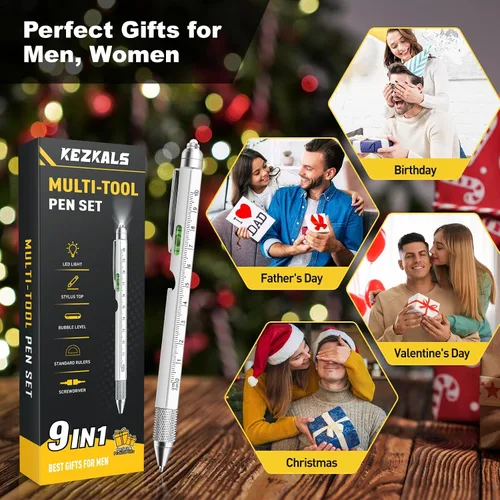 Vista 2 de Regalos tipo elefante blanco, regalos para rellenar calcetines, para Navidad y cumpleaños, bolígrafo multiherramienta 9 en 1, para hombres y ese