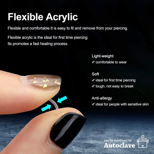 Vista 5 de PiercingJ 20 piezas de 14G 16G Bioflex Clear Bioflex Septum Anillos Retenedores Flexible Acrílico Anillo de nariz Retenedor en forma de U Piercing