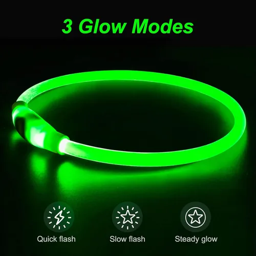 Vista 3 de Collar de perro iluminado, recargable por USB, LED, verde