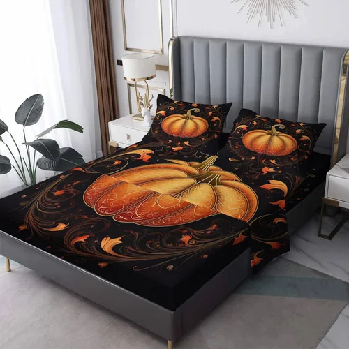 Vista 8 de Sábanas de hojas de otoño tamaño individual – Sábanas de cama de hoja de arce de otoño, microfibra suave, bolsillo profundo, sábanas y fundas