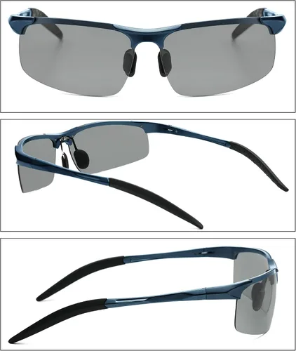 Vista 2 de Wzerry Lentes de sol polarizados fotocromáticos para hombres lentes de sol deportivos con marco de metal Al-Mg para conducir protección UV400