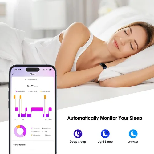 Vista 4 de Rastreador de fitness con monitor de frecuencia cardíaca y oxígeno en sangre, rastreador de actividad, monitor de sueño, rastreador de salud, reloj