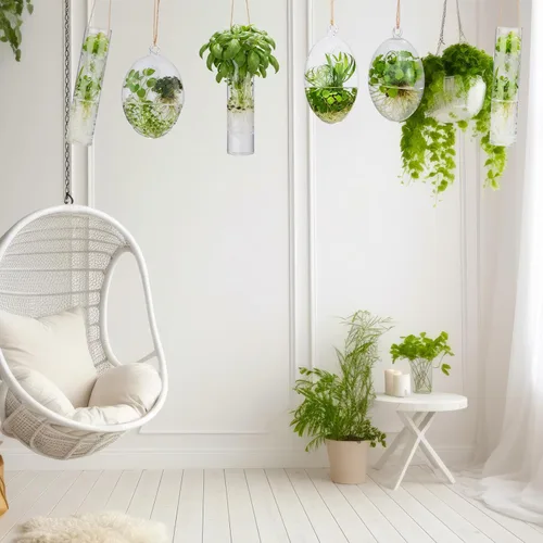 Vista 5 de Zopeal Juego de 6 macetas de vidrio para colgar en la pared, estación de propagación de terrario, contenedor de riego con cuerda y gancho