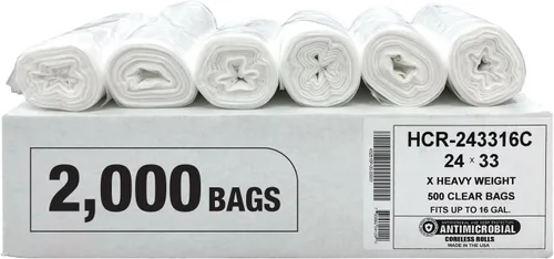 Vista 29 de Aluf Plastics Bolsas de basura de alta densidad, 10 galones, 4000 unidades, 6 micras (eq), 24 x 24 pulgadas, negras, para baño, oficina, industrial