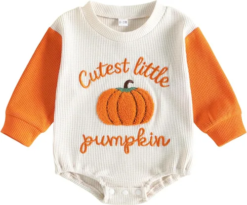 Vista 11 de Traje de Halloween para bebé niña con bordado de gofres de manga larga A-daddy's Little Pumpkin