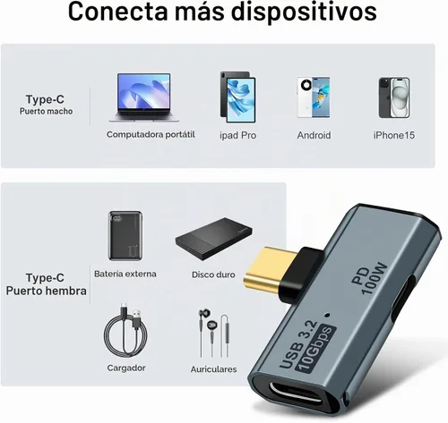 Vista 6 de Adaptador USB C OTG, carga PD tipo C de 100 W a divisor USB C dual para iPhone 15 Pro Max, Google TV Chromecast 2020, MacBook, Samsung Galaxy gris