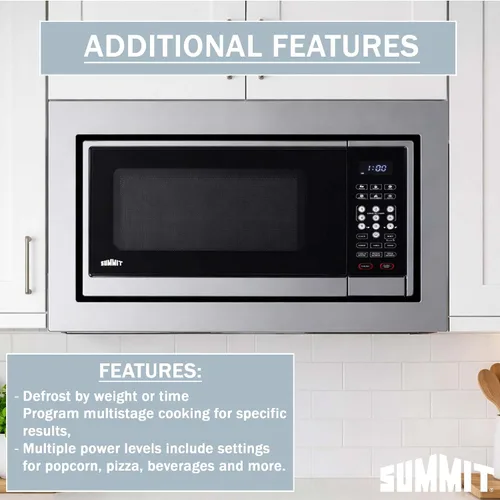 Vista 3 de Summit SMBI24 - Microondas incorporado de 24 pulgadas con kit de molduras, acero inoxidable 1000W built-in microwave with stainless steel trim kit