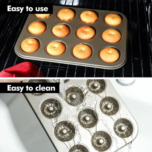 Vista 6 de Webake Paquete de 2 mini moldes para tartas de tubo estriado, tamaño de mordida antiadherente de 12 tazas, 1.8 pulgadas, pequeño molde para tartas