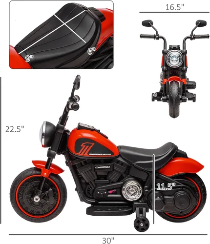 Vista 7 de Aosom Motocicleta para niños con ruedas de entrenamiento, juguete de 6V para montar para niños de 18 a 48 meses, motocicleta a batería para niños