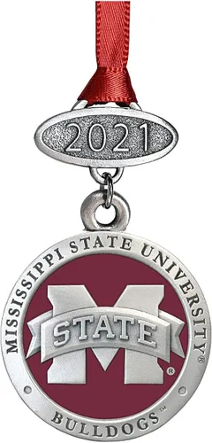 Vista 78 de Adorno de Alabama sin fecha Adorno de árbol de Navidad esculpido a mano Incrustación de metal de peltre Alma Mater intrincadamente elaborada