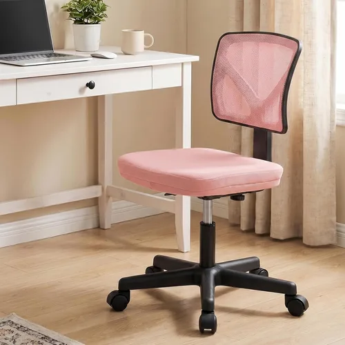 Vista 9 de DUMOS Sillas de oficina pequeñas con ruedas, ergonómicas ajustables para escritorio en casa, silla giratoria con ruedas, sin brazos, cómoda malla