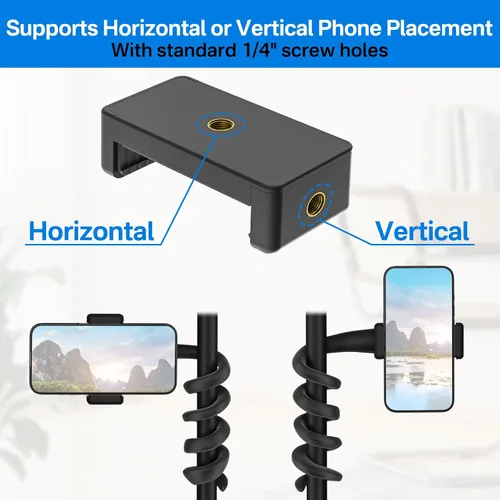Vista 6 de Soporte universal para micrófono para soporte de micrófono, se adapta a la mayoría de teléfonos inteligentes de 3.5 a 7.5 pulgadas, soporte flexible
