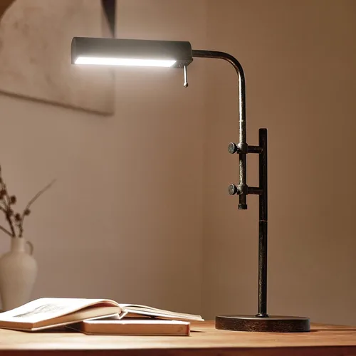 Vista 8 de VONLUCE Lámpara de escritorio rústica, lámpara de mesa de metal de estilo industrial ajustable, lámpara de lectura LED de 3 temperaturas