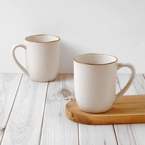 Vista 3 de famiware Tempus Juego de Tazas de Café de 4, Juego de Tazas de 14 oz, Tazas de Gres con Asa para Café, Té, Cacao, Leche, Capuchino, Apto para Blanco