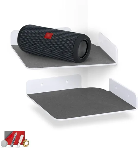 Vista 8 de BRAINWAVZ Paquete de 2 estantes flotantes de esquina de 8 pulgadas para altavoces, libros, decoración, plantas, cámaras, fotos, cocina, baño