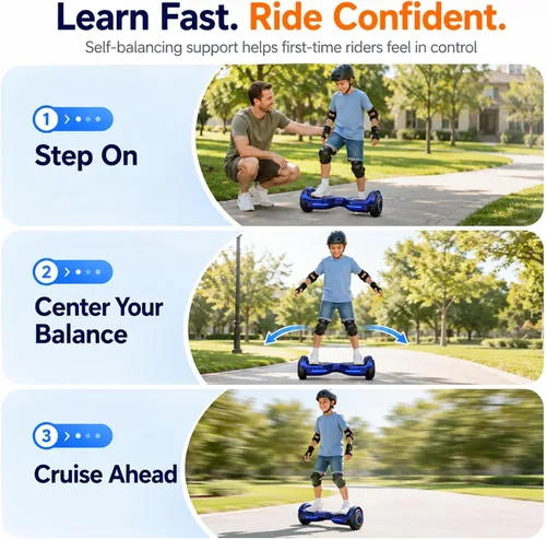 Vista 5 de Hoverstar Hoverboard para niños de 7 a 12 años, luces Bluetooth y LED, 2026 Azul
