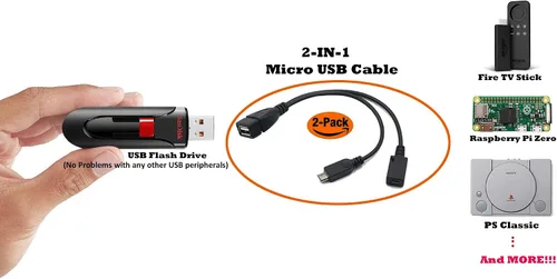 Vista 2 de 2-in-1 Micro USB to USB Adapter (OTG Cable + Power Cable) for Fire Stick, PlayStation Classic and More - 2 Pack