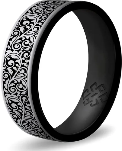Vista 19 de Anillo de silicona Knot Theory en Filigrana, Floral, Corazones o Laurel - Banda de boda de silicona grabada de doble capa, para actividades