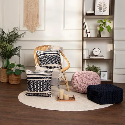 Vista 8 de REDEARTH · Taburete otomano bajo en forma de cubo – Puf tejido a mano – Puf bohemio de cordón – Decoración del hogar – Reposapiés relleno para sala