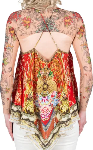 Vista 2 de Wild Rose Ladies Mums Tattoo Sleeve Shrug Chrysanthemums Flowers Irezumi, Tan