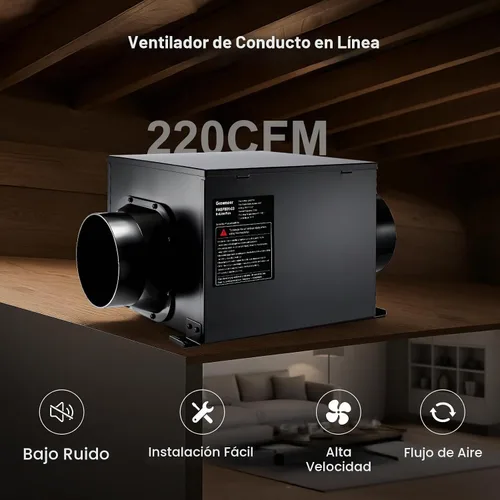 Vista 2 de GROWNEER - Ventilador de escape de baño en línea de 15 cm, ventilador de ventilación de 220 CFM con control remoto, ventilador de techo de 5