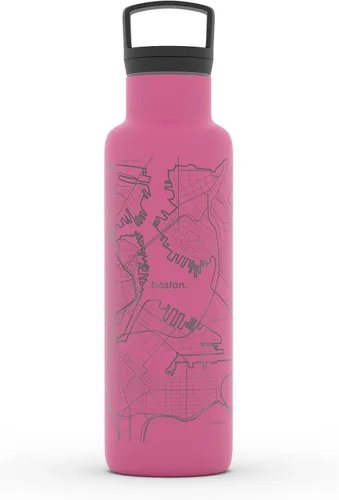 Vista 190 de Well Told Botella de agua aislada con mapa de Washington DC grabado, botella de acero inoxidable grabada (21 onzas, blanco) botella aislada de mapa