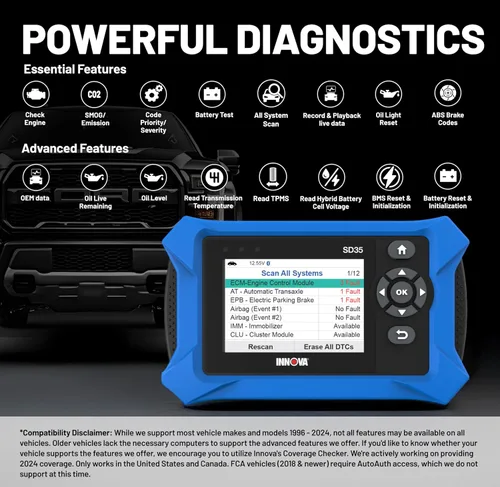 Vista 7 de Innova Escáner SD35 OBD2 – ABS, SRS, TPMS y lector de código de motor de verificación, datos en vivo, todos los diagnósticos del sistema, compatible
