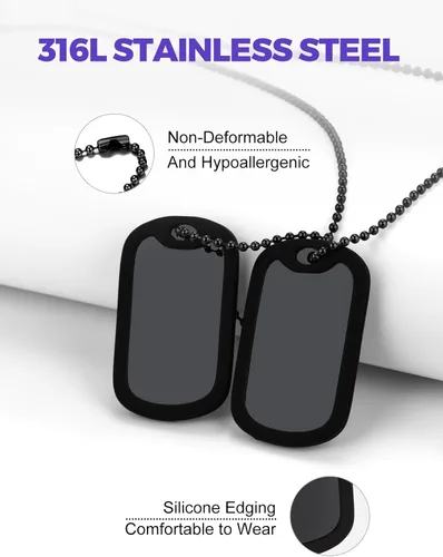 Vista 4 de Richsteel - Placa de identificación estilo Hip Hop militar para collar, fibra de carbón, colgante de bibliabala, para mujeres y hombres joya